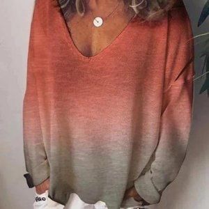 Printed long sleeve v-neck top